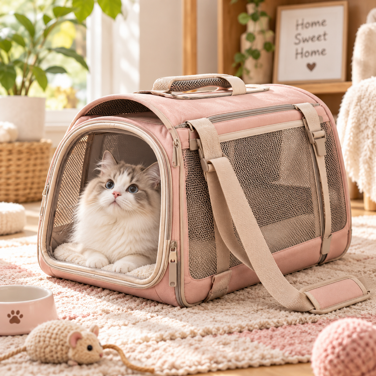 Premium Pink Breathable Cat Carrier Travel Bag