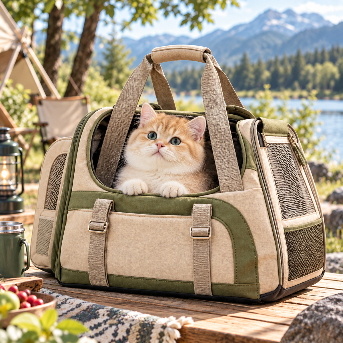 Green Canvas Cat Carrier Tote Bag
