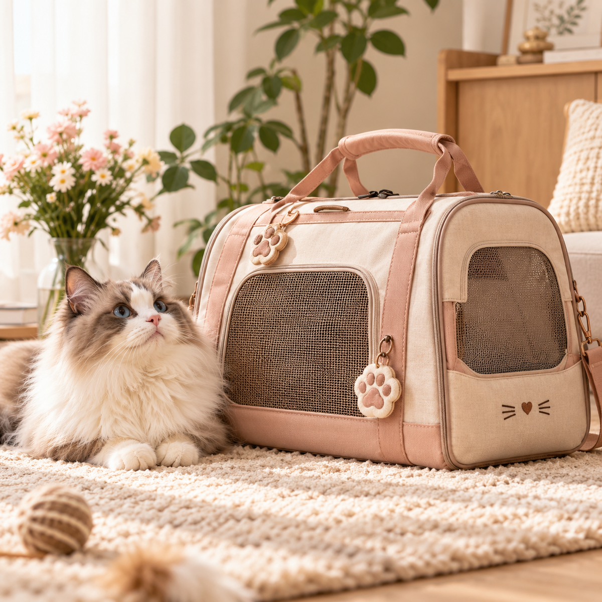 Premium Blush Pink Cat Carrier Travel Bag