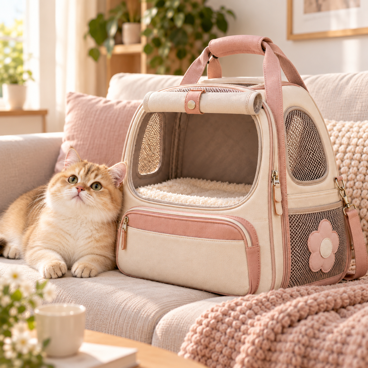 Pink Floral Cat Carrier Backpack