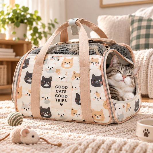 Cute Cartoon Cat Print Carrier Travel Bag